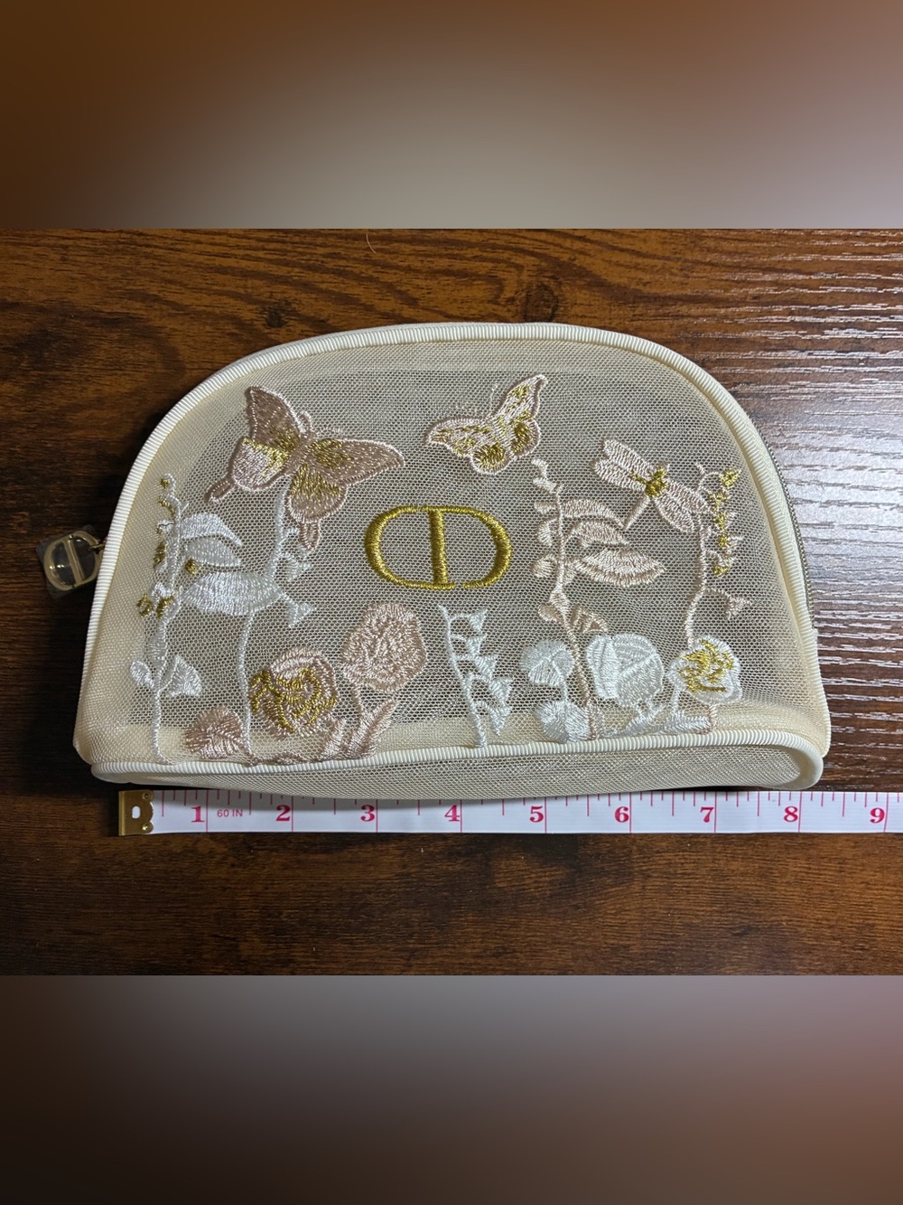 Dior Beige Embroidered Butterfly Cosmetic Pouch with Gold CD Logo - Picture 5 of 9